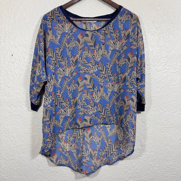 Vintage Sheer Oversized High Low Top Blouse XS Chloe K Feather Southwestern Boho - Picture 1 of 11